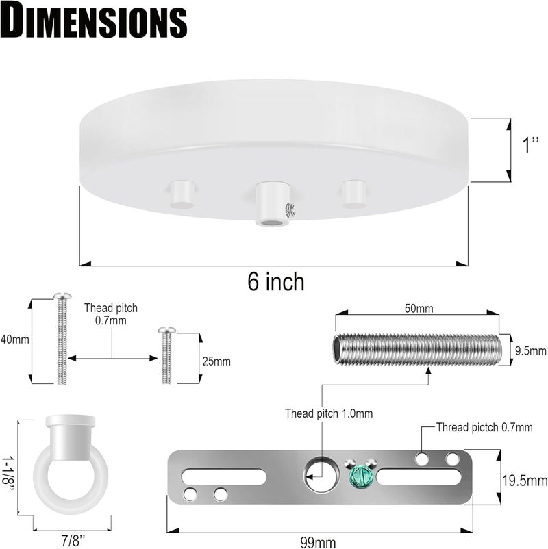 MAYOMAJO 2 Pack 6 Inches Light Canopy Kit with Heavy Duty Replacement Ceiling Cover Plate & Mounting Hardware for Lighting Fixtures Chandelier Pendant Lamp or DIY Project (White) - Image 2
